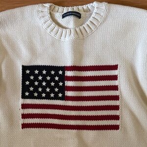 Brandy Melville Cream Knit Sweater with Flag Design